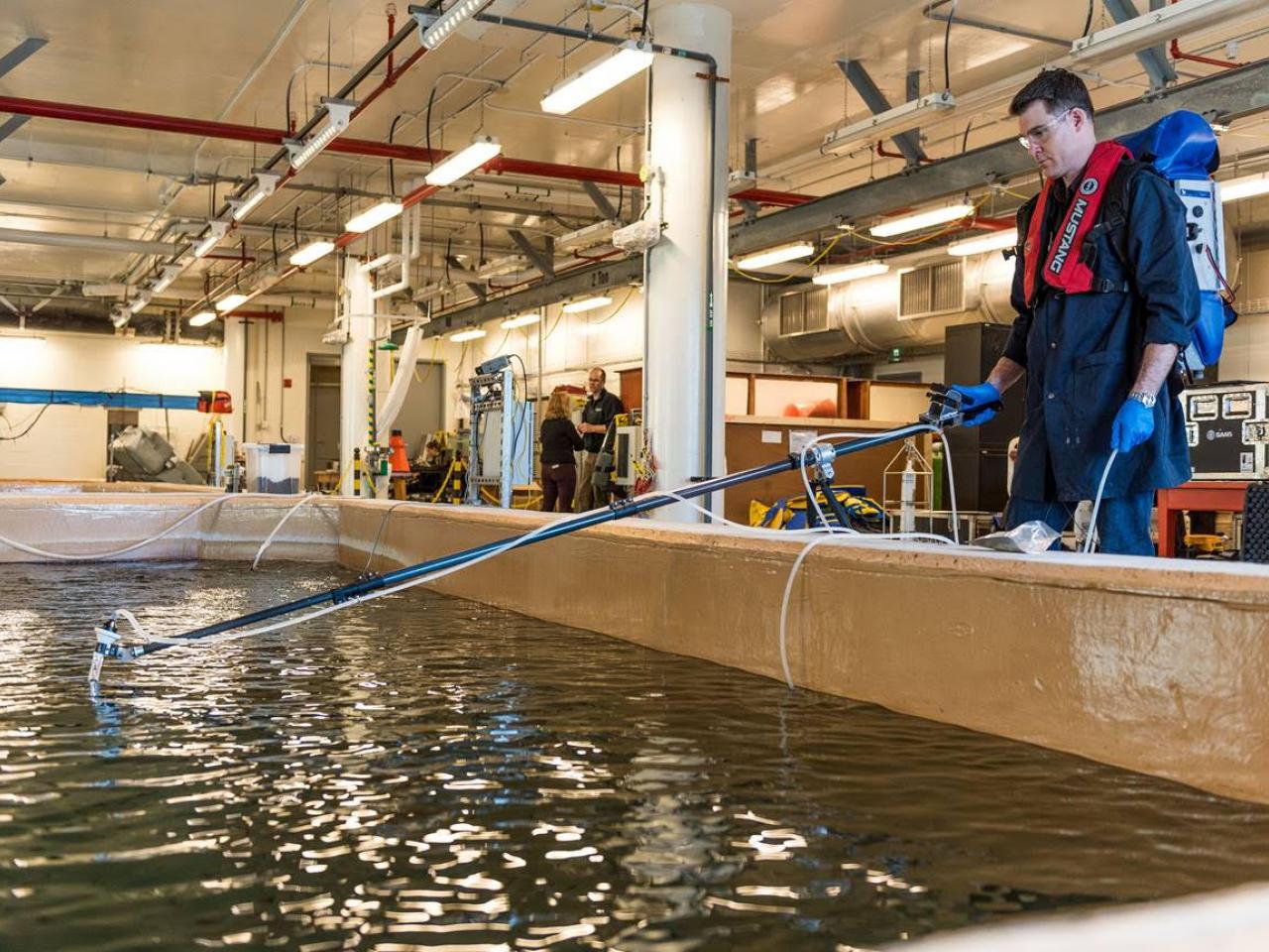 Experiments being conducted at Dalhousie University's Aquatron facility.